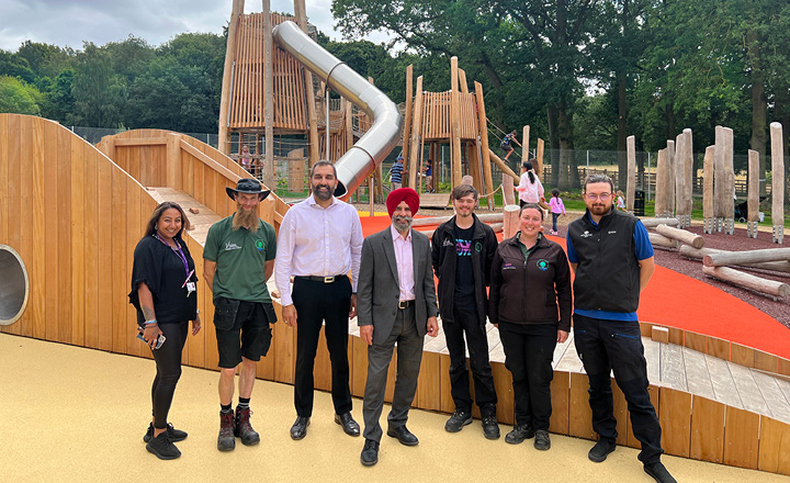 Hainault Forest Play Area with The Leader, Cllr Jas Athwal, Deputy Leader Cllr Kam Rai, Vision staff and Woodland Trust staff